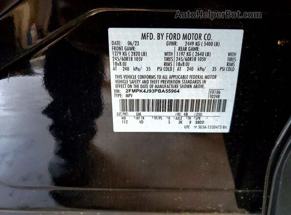 2FMPK4J93PBA55964 2023 FORD EDGE Черный Панорамный вид салона 360°
