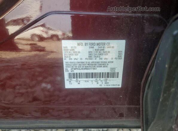 2FMPK4J93RBA17363 2024 FORD EDGE Maroon Vista de la etiqueta del VIN