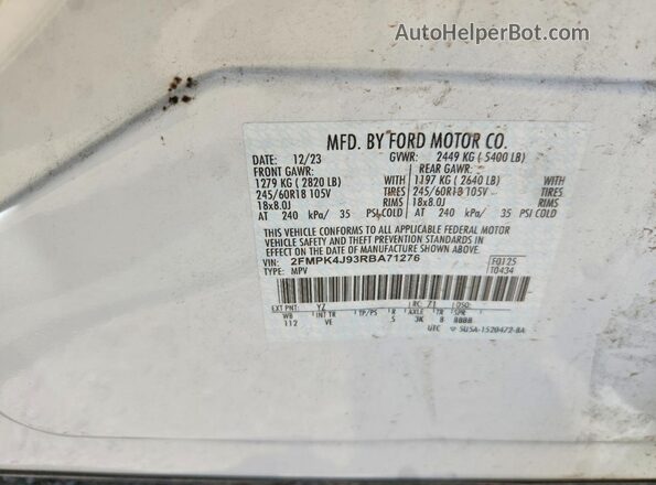 2FMPK4J93RBA71276 2024 FORD EDGE Белый Панорамный вид салона 360°