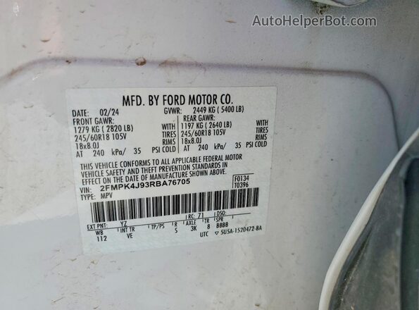 2FMPK4J93RBA76705 2024 FORD EDGE White VIN կոդի պիտակի տեսք