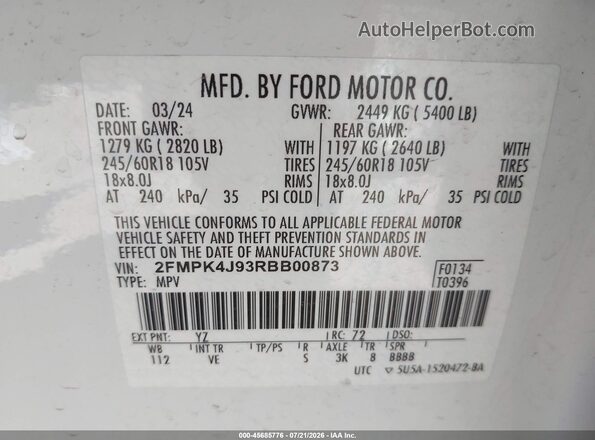 2FMPK4J93RBB00873 2024 FORD EDGE White Вид підкапотного простору