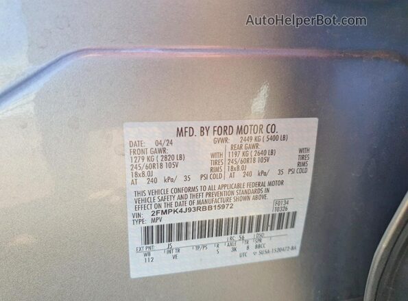 2FMPK4J93RBB15972 2024 FORD EDGE Серебряный Вид подкапотного пространства