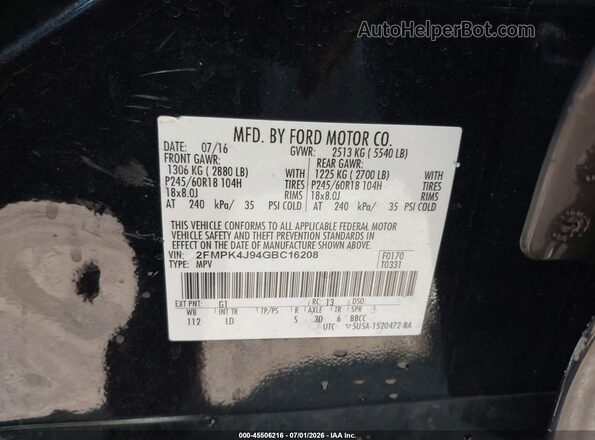 2FMPK4J94GBC16208 2016 FORD EDGE Black Engine compartment view
