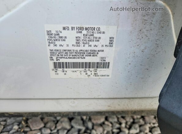2FMPK4J94GBC67529 2016 FORD EDGE White Շարժիչի բաժամունքի տեսք