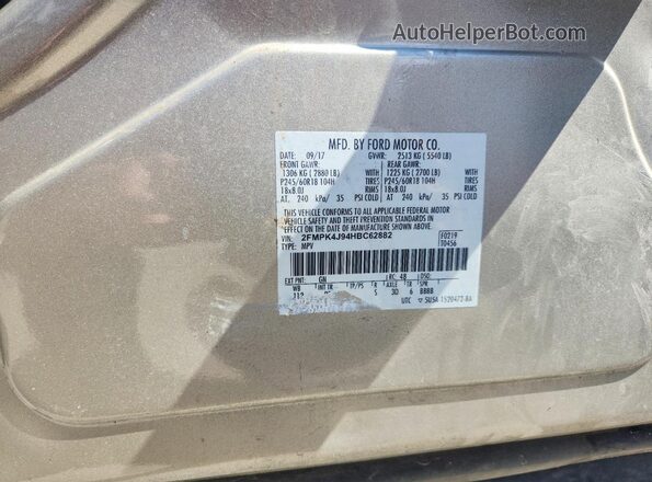 2FMPK4J94HBC62882 2017 FORD EDGE Tan Widok naklejki z numerem VIN