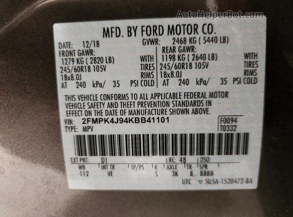 2FMPK4J94KBB41101 2019 FORD EDGE Tan Widok komory silnika
