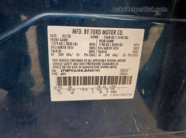 2FMPK4J94LBA66143 2020 FORD EDGE Blue Սալոնի 360 աստիճան տեսք