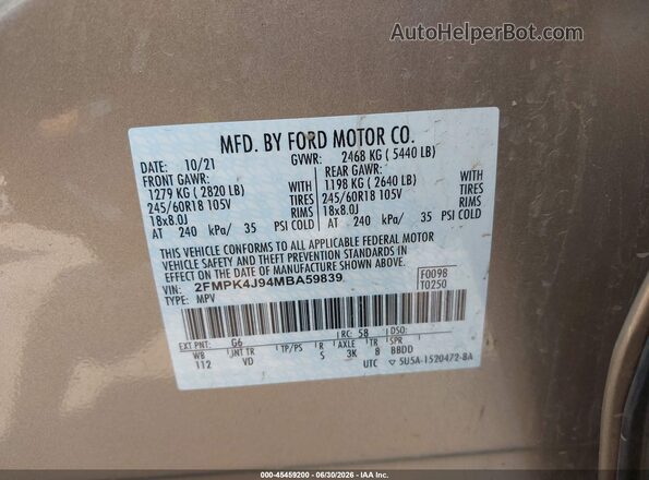 2FMPK4J94MBA59839 2021 FORD EDGE Gold Engine compartment view