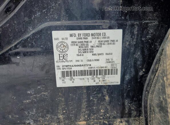 2FMPK4J94NBA57218 2022 FORD EDGE Black VIN կոդի պիտակի տեսք