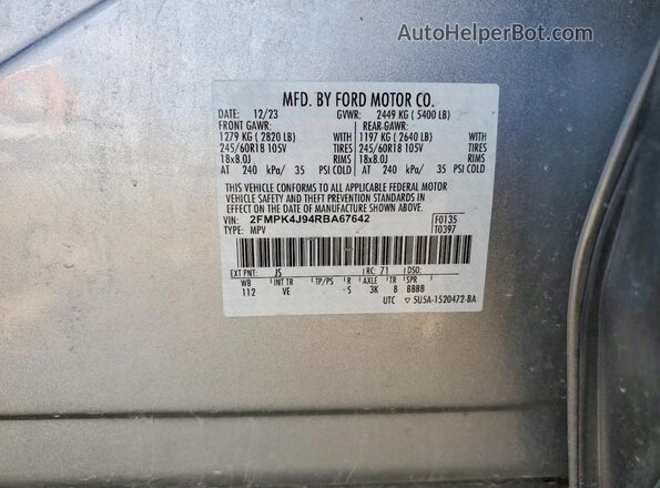 2FMPK4J94RBA67642 2024 FORD EDGE Silver Widok naklejki z numerem VIN