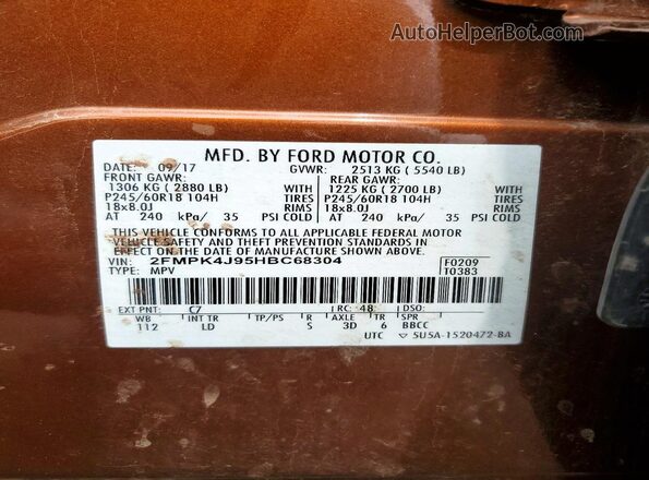 2FMPK4J95HBC68304 2017 FORD EDGE Orange VIN կոդի պիտակի տեսք