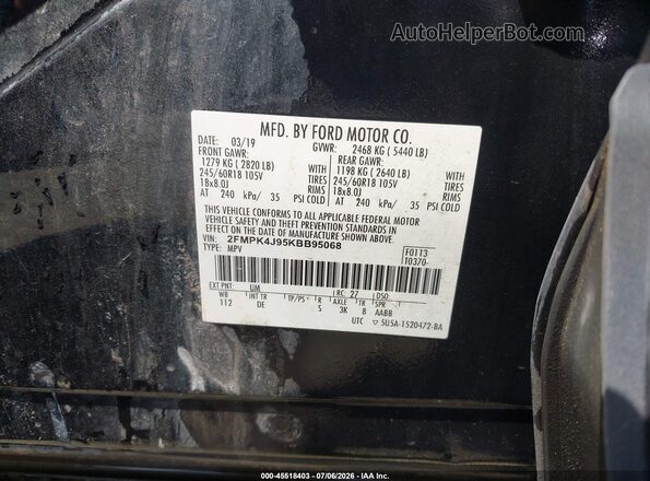 2FMPK4J95KBB95068 2019 FORD EDGE Black ძრავის განყოფილების ხედი