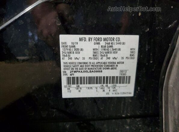 2FMPK4J95LBA09868 2020 FORD EDGE Black Vista interior de 360 grados