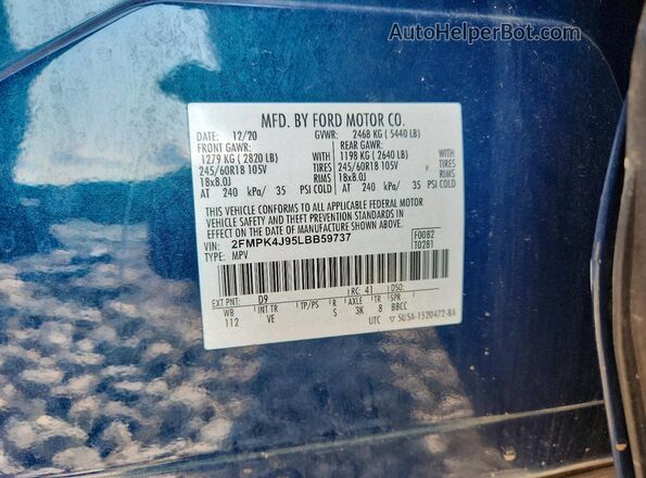 2FMPK4J95LBB59737 2020 FORD EDGE Blue Vista de la etiqueta del VIN