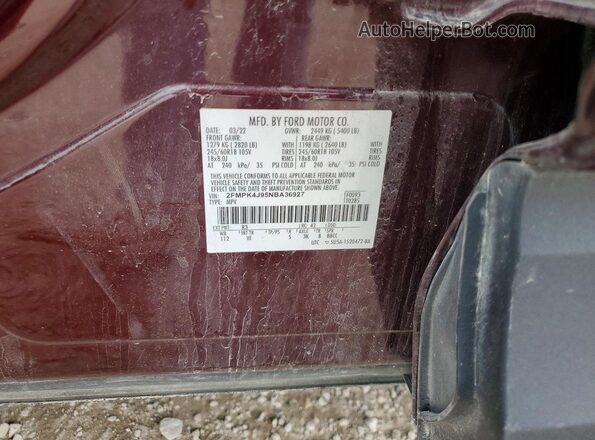 2FMPK4J95NBA36927 2022 FORD EDGE Maroon Вид наклейки з VIN-кодом