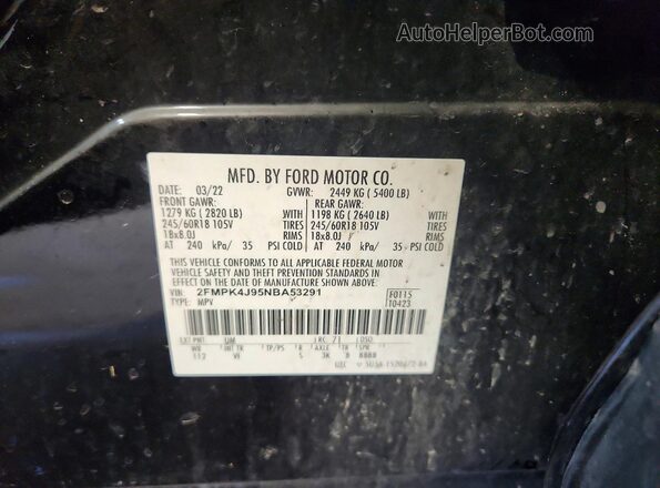 2FMPK4J95NBA53291 2022 FORD EDGE Черный Панорамный вид салона 360°