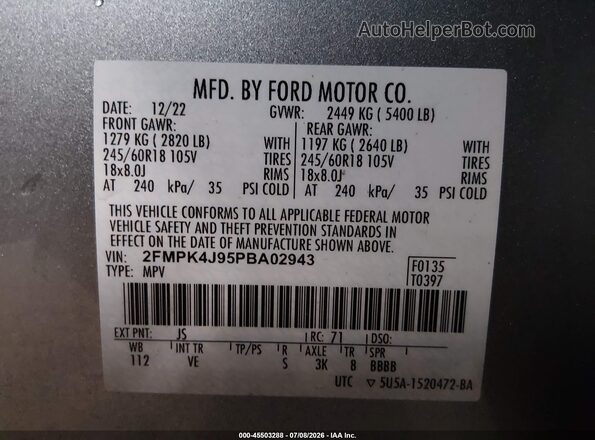 2FMPK4J95PBA02943 2023 FORD EDGE Silver Շարժիչի բաժամունքի տեսք