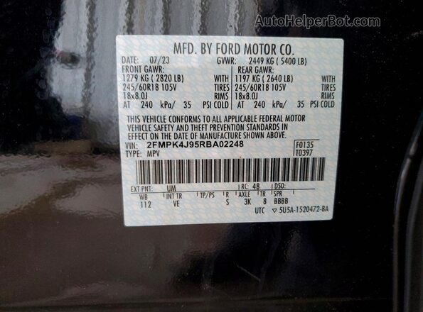 2FMPK4J95RBA02248 2024 FORD EDGE Black VIN sticker view