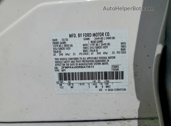 2FMPK4J95RBA73613 2024 FORD EDGE White Vista de la etiqueta del VIN