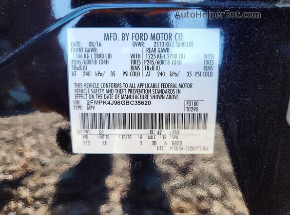 2FMPK4J96GBC35620 2016 FORD EDGE Black Շարժիչի բաժամունքի տեսք