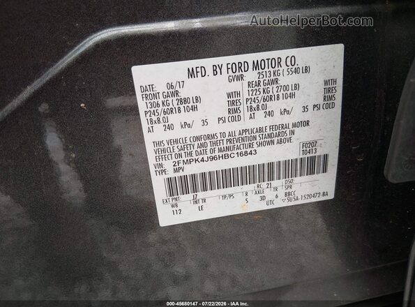 2FMPK4J96HBC16843 2017 FORD EDGE Gray Widok komory silnika