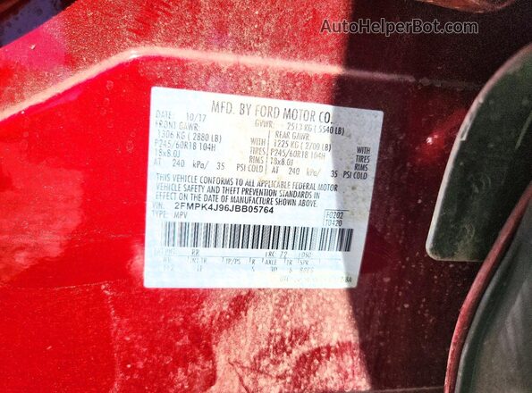 2FMPK4J96JBB05764 2018 FORD EDGE Red Вид наклейки з VIN-кодом