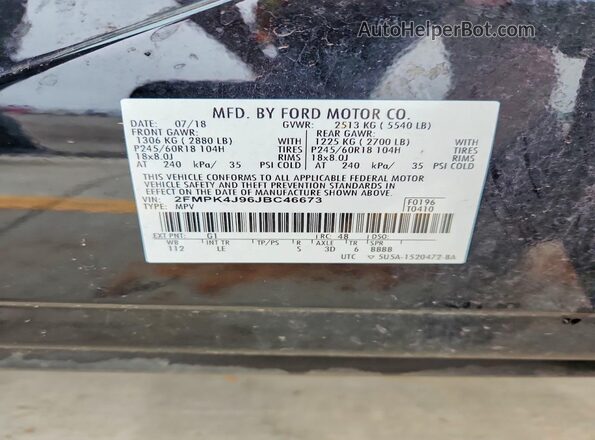 2FMPK4J96JBC46673 2018 FORD EDGE Черный Вид наклейки с VIN-кодом