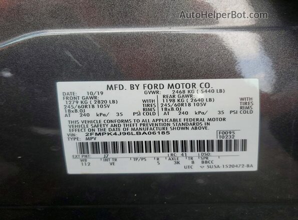 2FMPK4J96LBA06185 2020 FORD EDGE Green Vista interior de 360 grados
