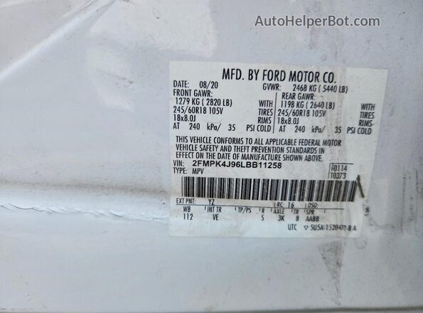 2FMPK4J96LBB11258 2020 FORD EDGE White Engine compartment view