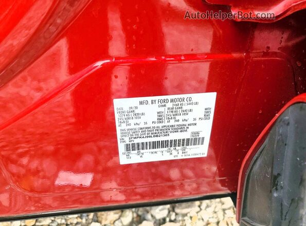 2FMPK4J96LBB21305 2020 FORD EDGE Red VIN კოდის სტიკერის ხედი