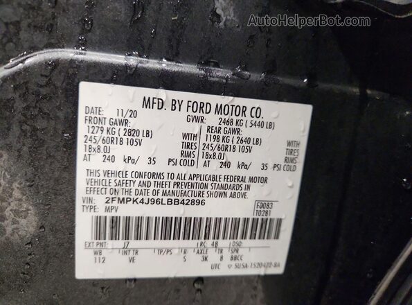 2FMPK4J96LBB42896 2020 FORD EDGE Серый Вид наклейки с VIN-кодом