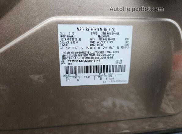 2FMPK4J96MBA16149 2021 FORD EDGE Желто-коричневый Вид подкапотного пространства