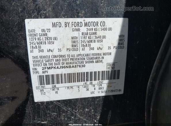 2FMPK4J96NBA87630 2022 FORD EDGE Черный Вид подкапотного пространства