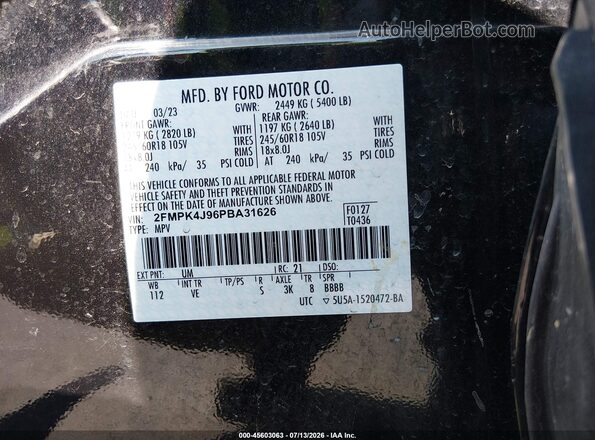 2FMPK4J96PBA31626 2023 FORD EDGE Черный Вид подкапотного пространства