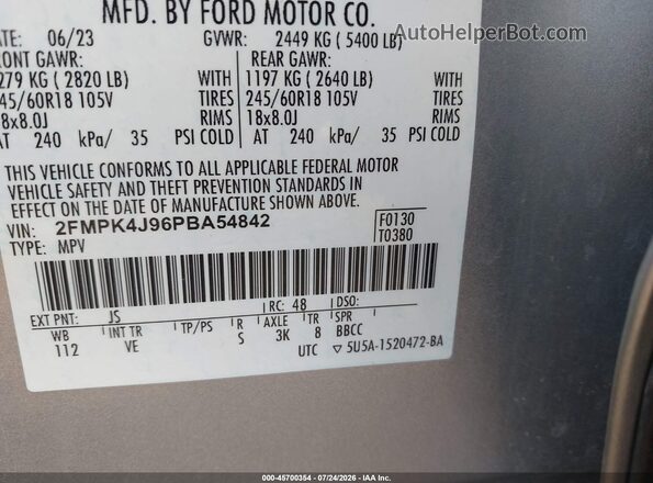 2FMPK4J96PBA54842 2023 FORD EDGE Серебряный Вид подкапотного пространства