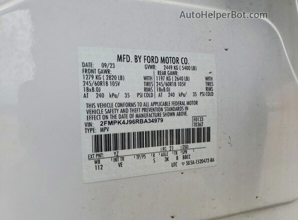 2FMPK4J96RBA34979 2024 FORD EDGE White Vista del compartimento del motor
