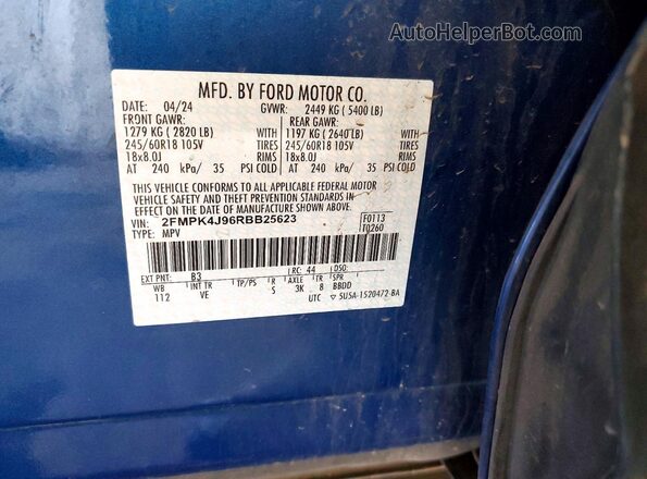2FMPK4J96RBB25623 2024 FORD EDGE Синий Вид наклейки с VIN-кодом