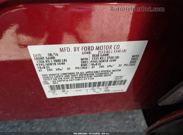 2FMPK4J97GBC37134 2016 FORD EDGE Brown Engine compartment view