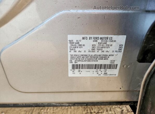 2FMPK4J97HBC01039 2017 FORD EDGE Silver VIN sticker view