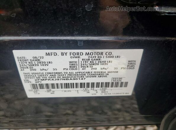 2FMPK4J97NBA90147 2022 FORD EDGE Black Панорамний вид салону 360°