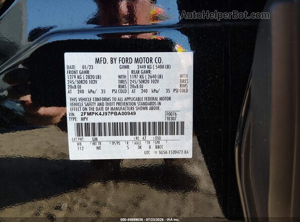 2FMPK4J97PBA00949 2023 FORD EDGE Черный Вид подкапотного пространства