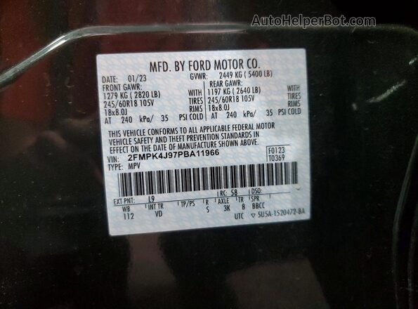 2FMPK4J97PBA11966 2023 FORD EDGE Gray Вид наклейки з VIN-кодом
