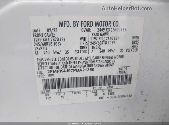 2FMPK4J97PBA21350 2023 FORD EDGE White Widok komory silnika