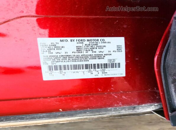 2FMPK4J97RBA80305 2024 FORD EDGE Red Вид наклейки з VIN-кодом