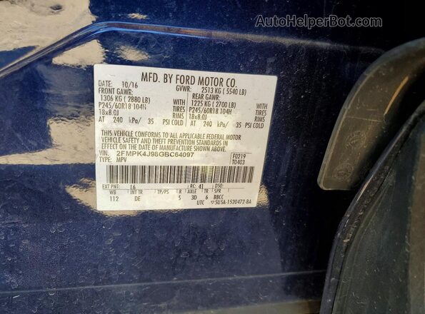 2FMPK4J98GBC64097 2016 FORD EDGE Blue Widok komory silnika