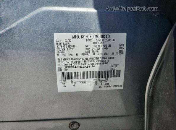 2FMPK4J98LBA58174 2020 FORD EDGE Silver Սալոնի 360 աստիճան տեսք