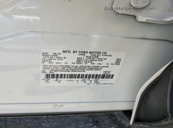 2FMPK4J98LBB25436 2020 FORD EDGE White Вид наклейки з VIN-кодом