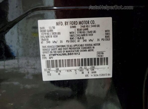 2FMPK4J98LBB51812 2020 FORD EDGE Black სალონის 360-გრადუსიანი ხედი
