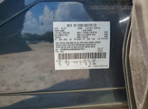 2FMPK4J98NBA07261 2022 FORD EDGE Black VIN կոդի պիտակի տեսք