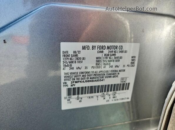 2FMPK4J98NBA85541 2022 FORD EDGE Silver Սալոնի 360 աստիճան տեսք
